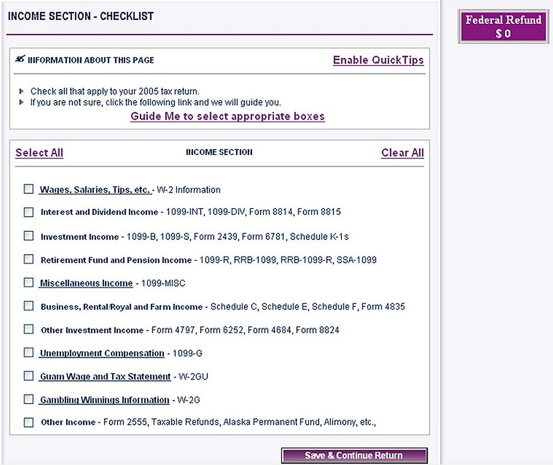 screenshot of income checklist form 8814